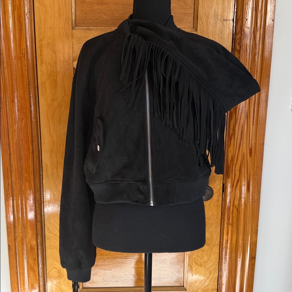 NWT Forever 21 Fringe Cropped Vegan Suede Bomber Jacket